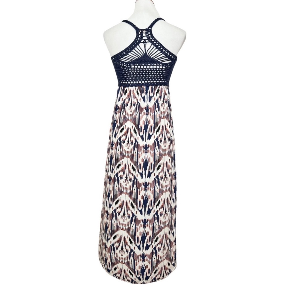 Ella Moss Navy Blue Crochet Colorful Watercolor Split Hem Sleeveless Maxi Dress - Picture 3 of 12